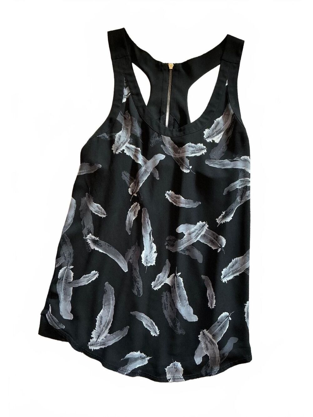Express Black Racerback Semi Sheer Blouse w/ Gray Feathers